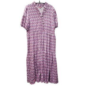 Simply Southern XXL Paisley Print Dress Pink & Purple Ruffle V Neck Tiered Skirt
